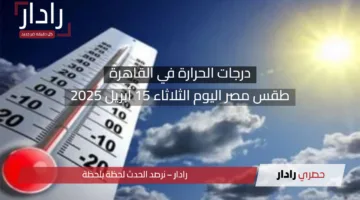 درجات الحرارة في القاهرة.. طقس مصر اليوم الثلاثاء 15 أبريل 2025 أجواء معتدلة نهارًا وباردة ليلًا مع فرص أمطار خفيفة ورياح نشطة