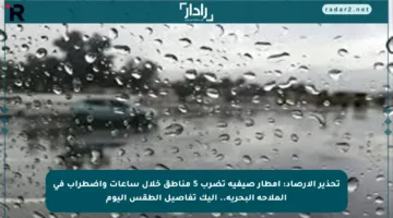 تحذير الأرصاد: أمطار صيفية تضرب 5 مناطق خلال ساعات واضطراب في الملاحة البحرية.. إليك تفاصيل الطقس اليوم